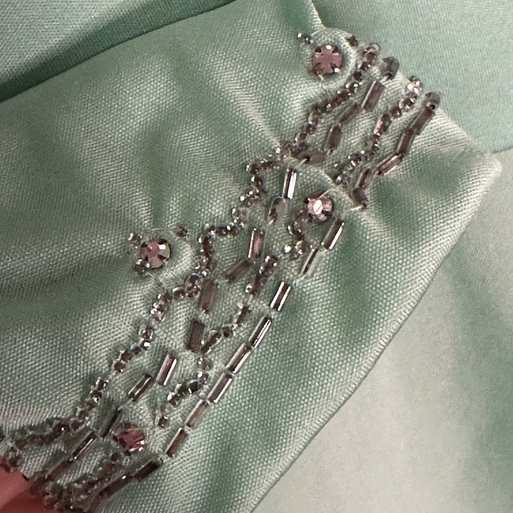 Kay Kipps New York Vintage Elegant Beaded Mint Green Long Sleeve Evening Dress - Picture 5 of 14